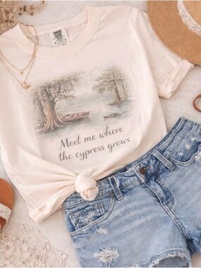 Cream Graphic Tee with Cypress Lake Print